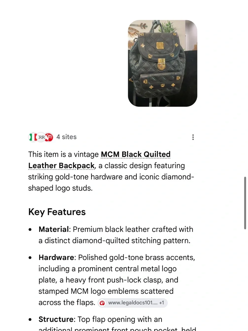 MCM # 226 Quilted Black Leather Backpack Gold Hardware/Logo Studs